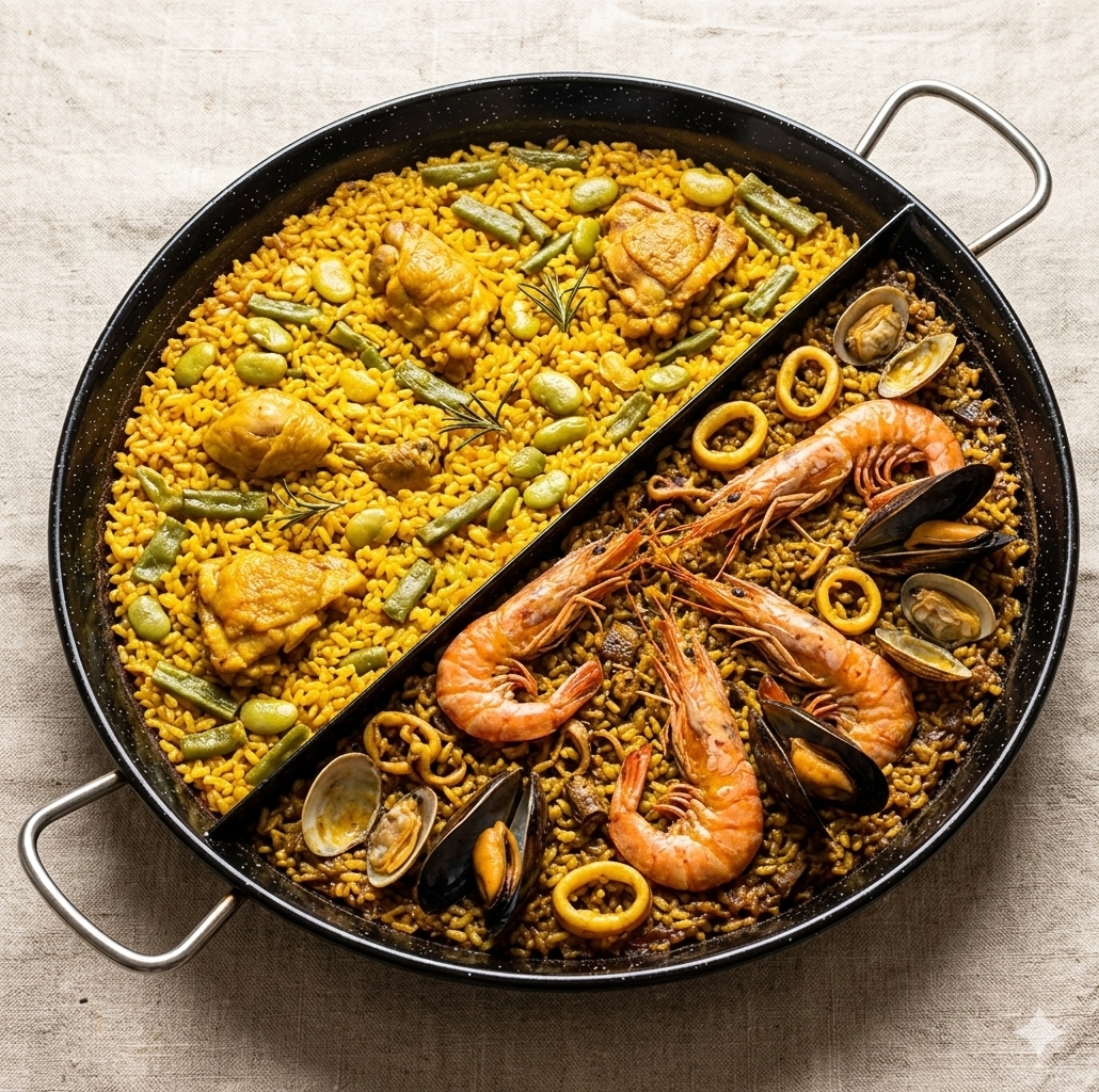 PAELLA MULTIGUSTO ESMALTADA 60 CM DOBLE COMPARTIMENTO GARCIMA