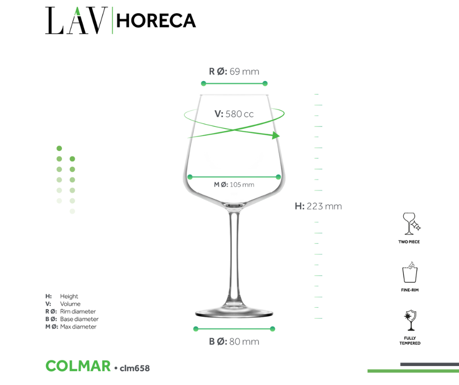 SET DE 6 COPAS COLMAR PARA VINO TINTO LAV 580 ML