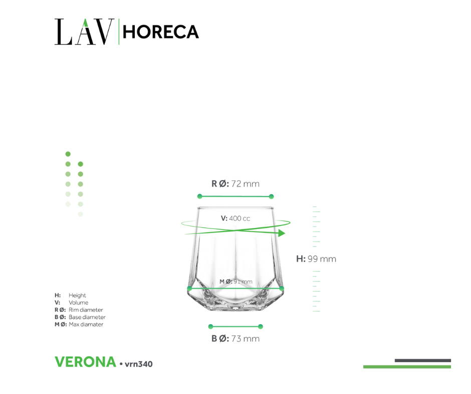 SET DE 12 VASOS VERONA LAV 400 ML