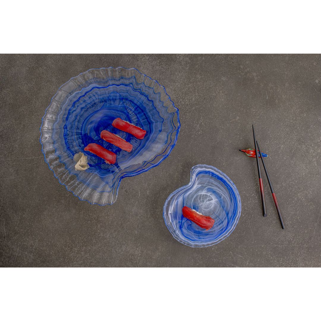 Plato Clamocs 25,5 x 23,5 x h:2,5 cm Alabastro Azul Cobalto + Alabastro Mezcla blanca