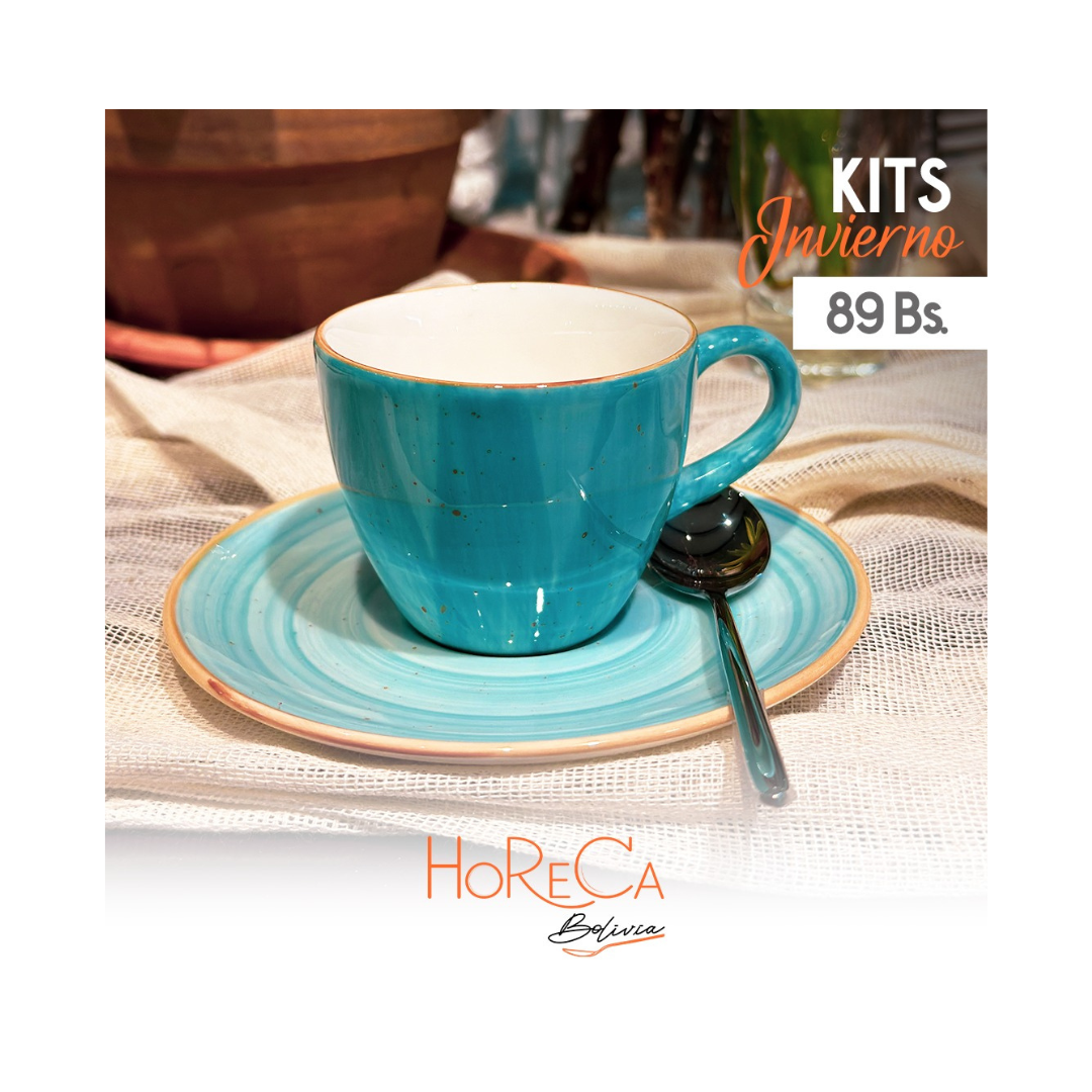 Set de Taza 80 cc y Platillo 12 cm - Colección Aqua + Cuchara de Té Alaska