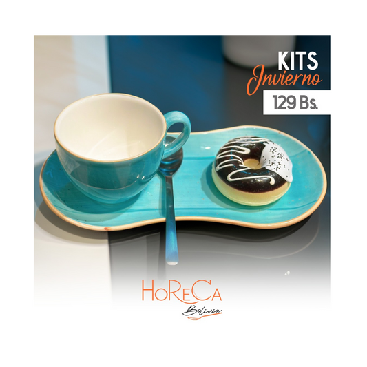 Set de Tazas 230 cc y Platillo Aqua 25x12 cm - Colección Aqua + Cuchara de Café Verona