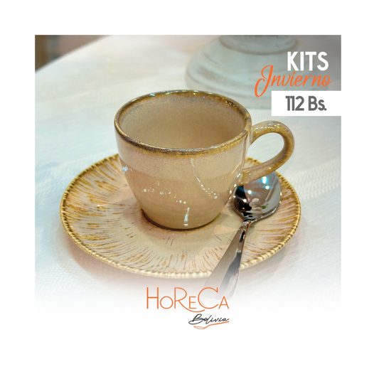 Set de Taza 80 cc y Platillo 12 cm - Colección Rita + Cuchara de Café Baguette LM