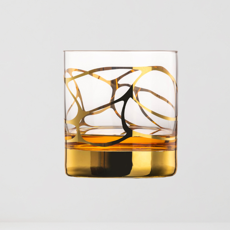 SET DE 2 VASOS DE WHISKY STARGATE GOLD DE CRISTAL EISH CON ORO DE 24K 400 ML