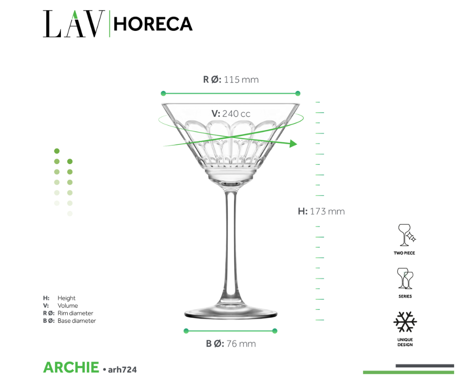 SET DE 6 COPAS DE MARTINI ARCHIE LAV 240 ML