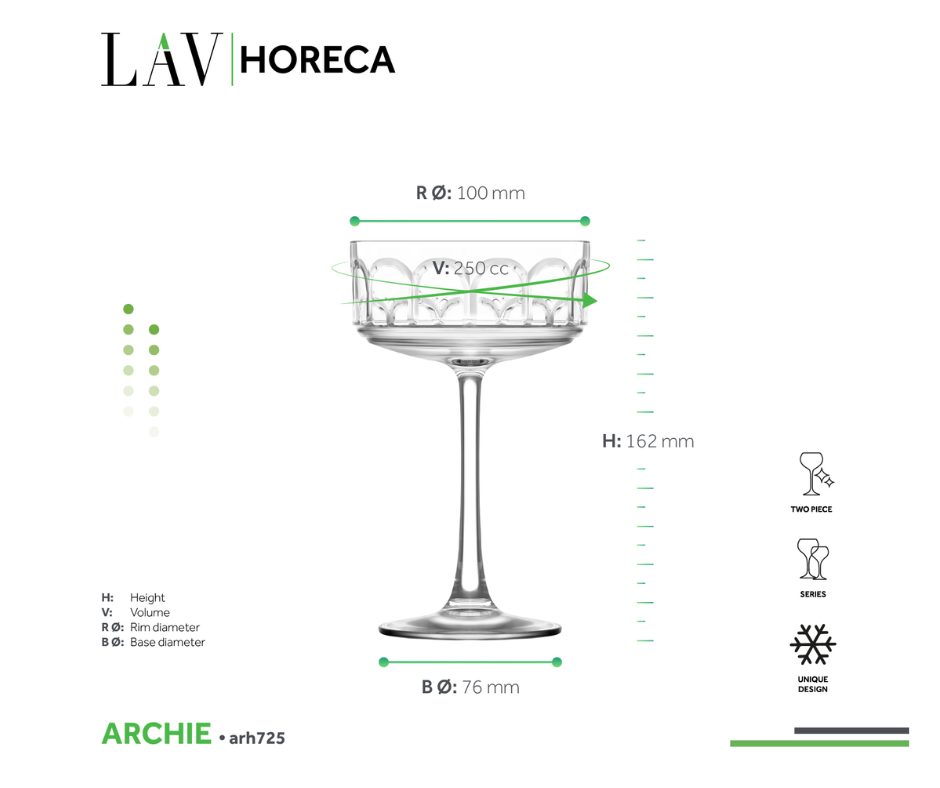 SET DE 6 COPAS DE CHAMPAGNE ARCHIE LAV 250 ML