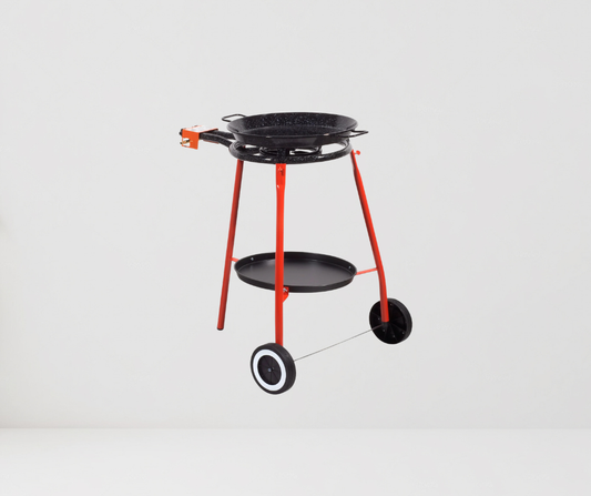 SET ANDREU GARCIMA: PAELLERA 46 CM + QUEMADOR + SOPORTE REFORZADO CON RUEDAS + BANDEJA INFERIOR