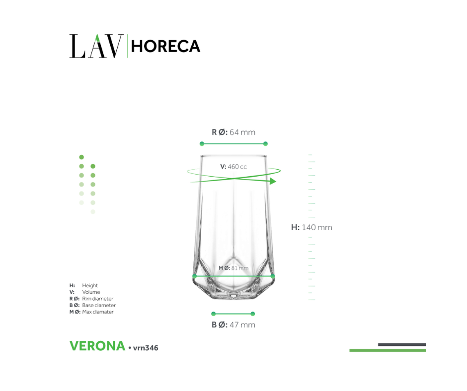 SET DE 12 VASOS LARGO VERONA 460 ML LAV