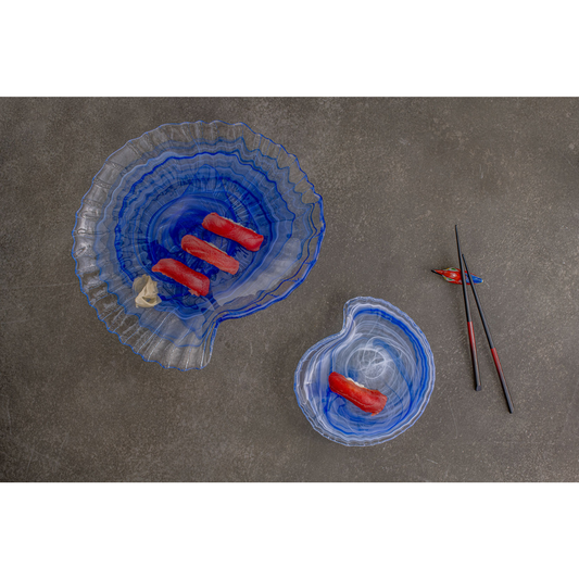 Plato Clamocs 25,5 x 23,5 x h:2,5 cm Alabastro Azul Cobalto + Alabastro Mezcla blanca