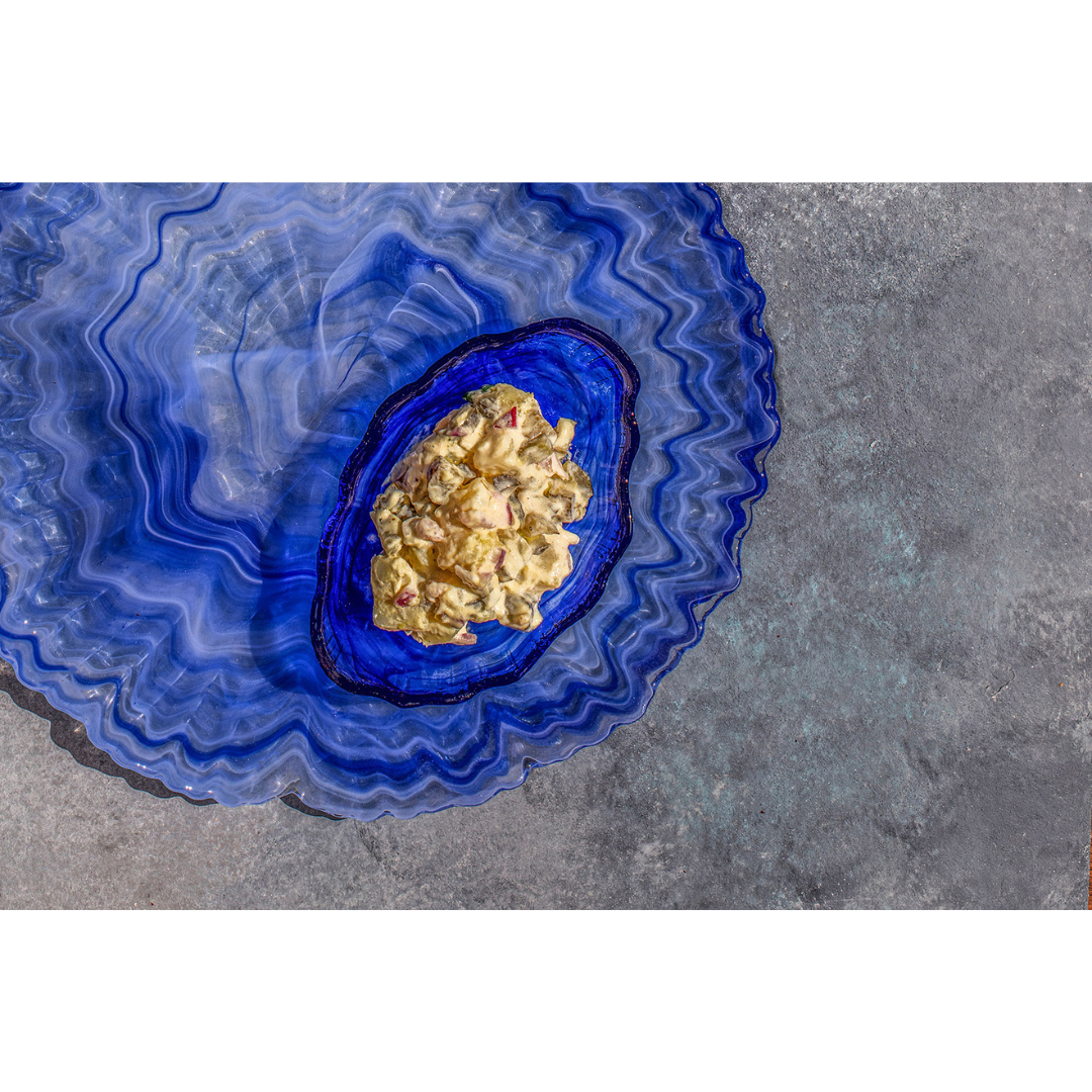 Plato Mytilus 21 x 13,5 x h:3 cm Alabastro Azul Cobalto + Alabastro Mezcla blanca